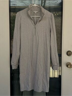 Gray Half-Zip Long Sleeve Dress